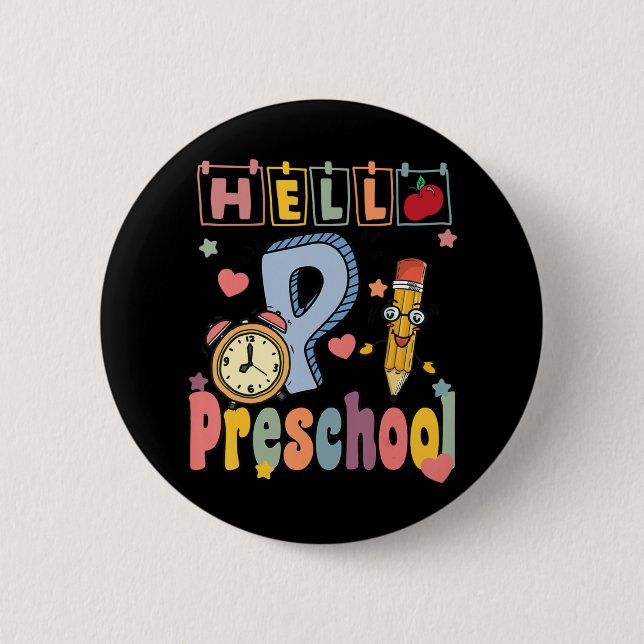 Hello Preschool Retro Teacher Toddler Girls Back T Button (Front)