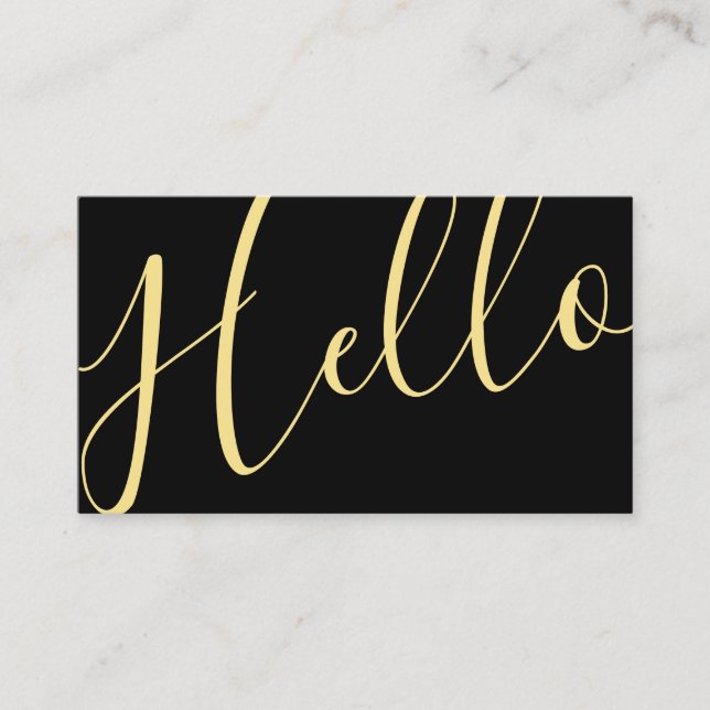 Hello | Professional Elegant Modern Black and Gold Business Card (Front)