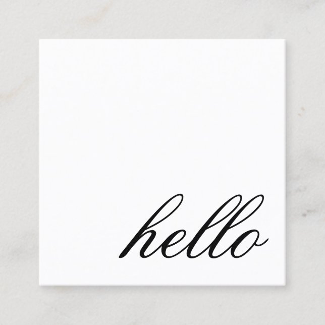 Hello | Professional Modern Elegant Black&White Square Business Card (Front)