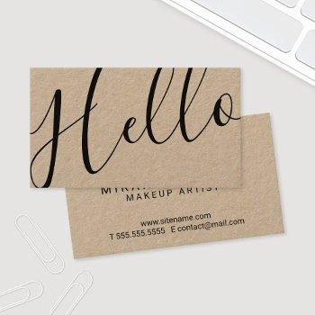 Hello | Professional Modern Script Kraft Paper Business Card by manadesignco at Zazzle