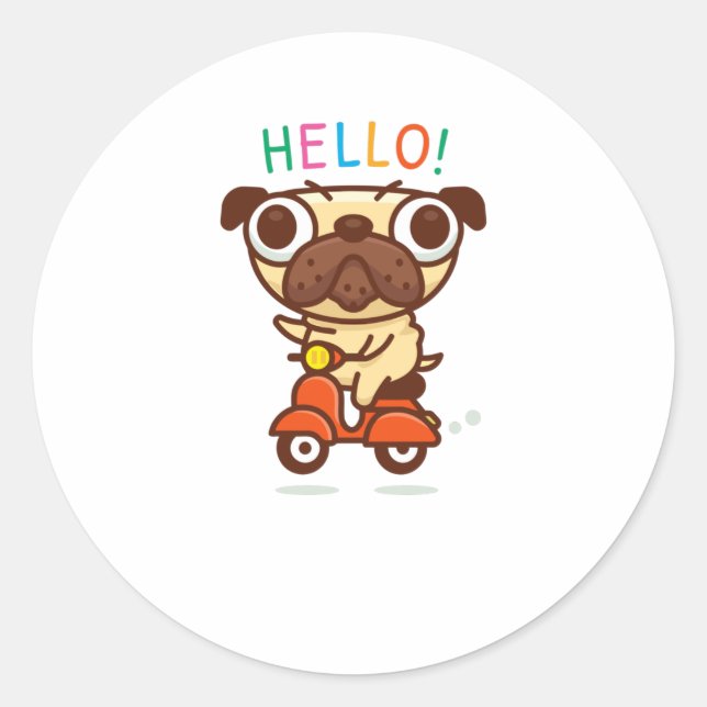 Hello Pug Classic Round Sticker (Front)