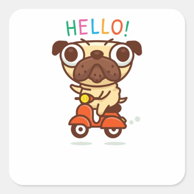 Hello Pug Square Sticker (Front)