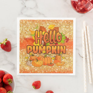 Hello Pumpkin Autumn Customize Color Paper Dinner Napkins