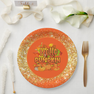 Hello Pumpkin Autumn Customize Color Paper Plates