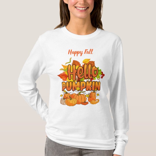 Hello Pumpkin Autumn Customize Text T-Shirt (Front)
