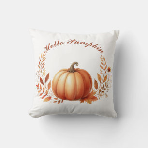 Hello Pumpkin Autumn Customized Text Throw Pillow