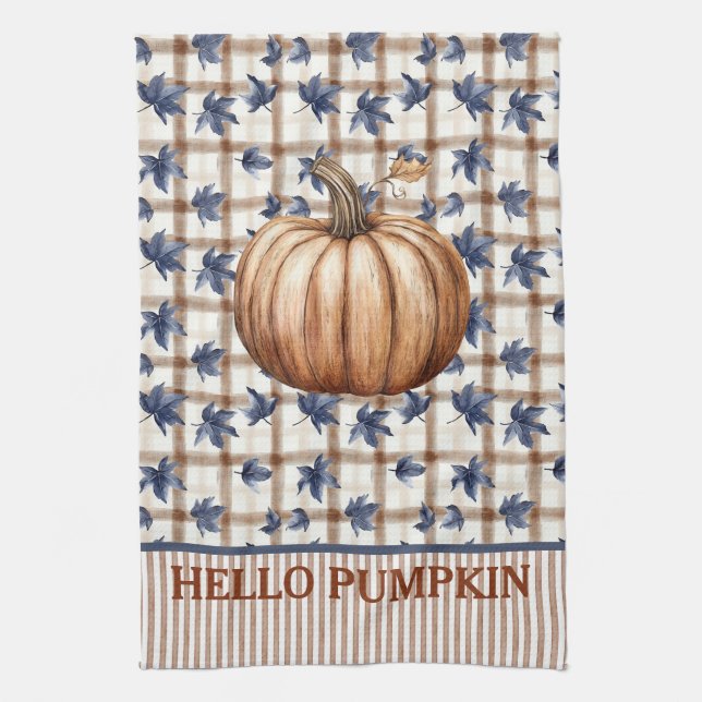 Hello Pumpkin Autumn Farmhouse Custom  Kitchen Towel (Vertical)