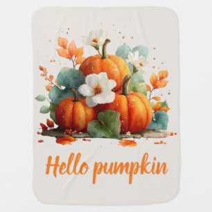 Hello Pumpkin Autumn Floral Design Baby Blanket