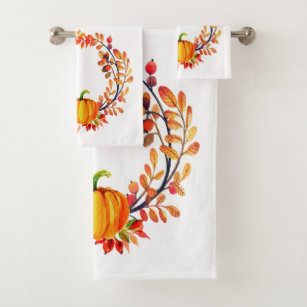 "Hello Pumpkin!" Autumn Wreath Bathroom Towel Set