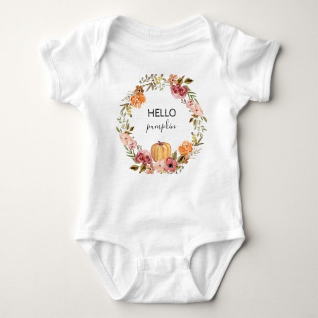 Hello Pumpkin Baby Bodysuit Fall Baby Shower (Front)