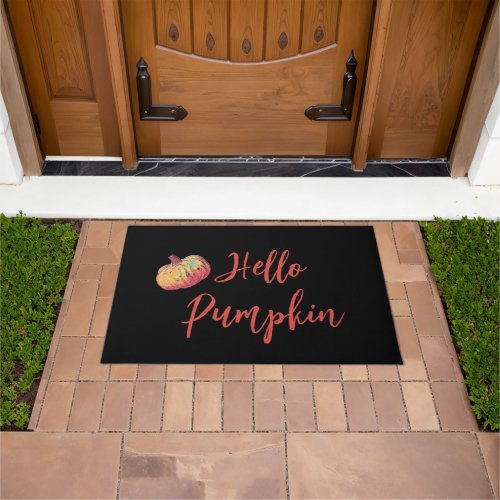  Hello Pumpkin Black Orange Fall Doormat