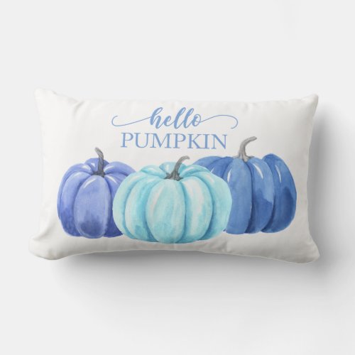 Hello Pumpkin Blue Fall Lumbar Pillow