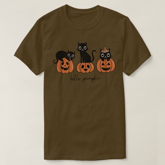 Hello Pumpkin Cats Pumpkin Carved Jack O Lantern C T-Shirt (Design Front)