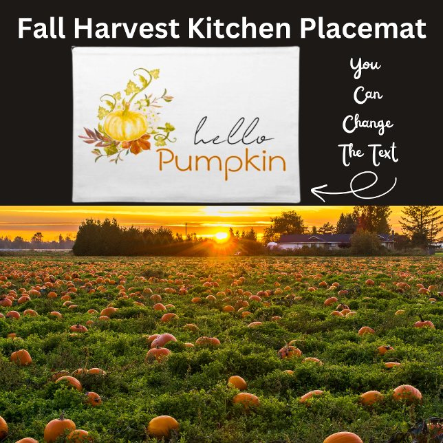 Hello Pumpkin Cozy Cloth Placemat (Fall Harvest Pumpkin Patch Dinner Table Placemat)