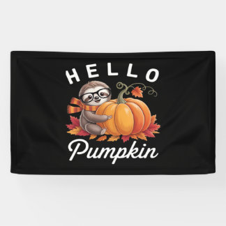 Hello Pumpkin - Cute Fall Sloth Autumn Leaves Foli Banner