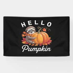 Hello Pumpkin - Cute Fall Sloth Autumn Leaves Foli Banner