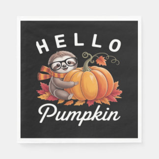 Hello Pumpkin - Cute Fall Sloth Autumn Leaves Foli Napkins