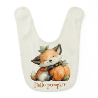 Hello Pumpkin Cute Fox Halloween Design Baby Bib
