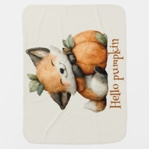 Hello Pumpkin Cute Fox Halloween Design Baby Blanket