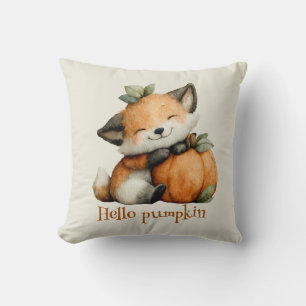 Hello Pumpkin Cute Fox Halloween Design Throw Pillow