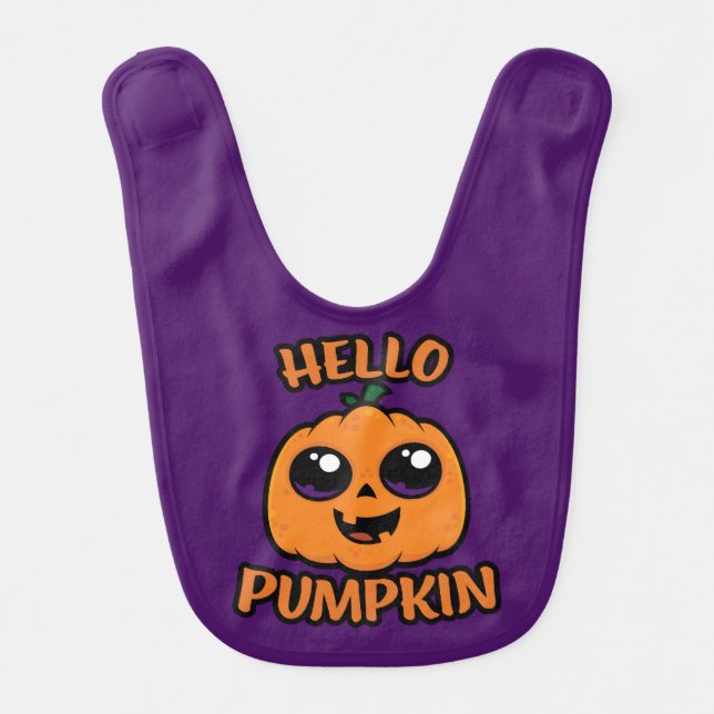 Hello Pumpkin Cute Halloween Jack-O-Lantern Baby Bib (Front)