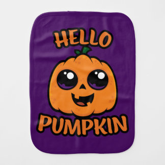 Hello Pumpkin Cute Halloween Jack-O-Lantern Baby Burp Cloth