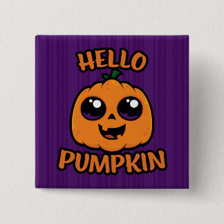 Hello Pumpkin Cute Halloween Jack-O-Lantern Button