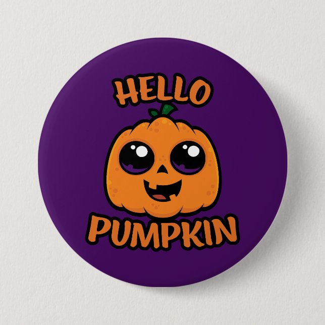Hello Pumpkin Cute Halloween Jack-O-Lantern Button (Front)