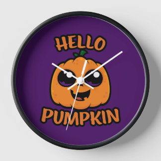 Hello Pumpkin Cute Halloween Jack-O-Lantern Clock