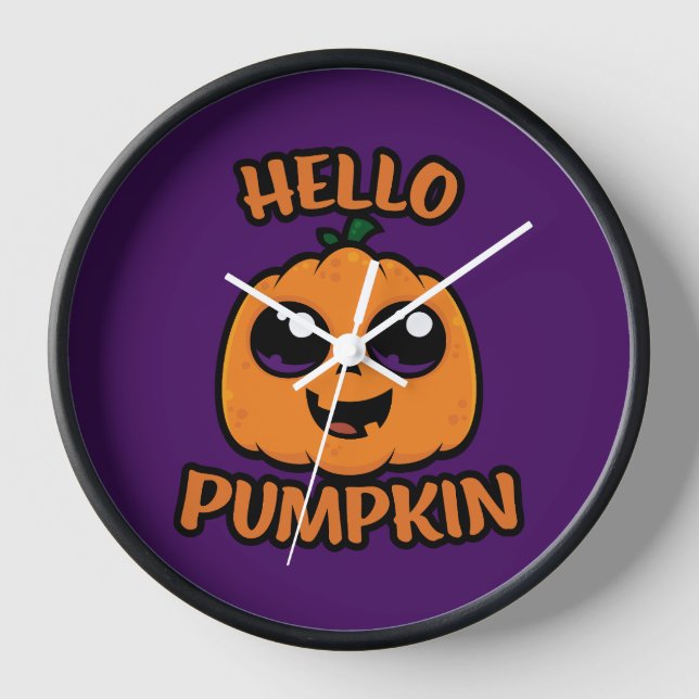 Hello Pumpkin Cute Halloween Jack-O-Lantern Clock (Front)