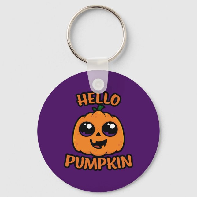 Hello Pumpkin Cute Halloween Jack-O-Lantern Keychain (Front)