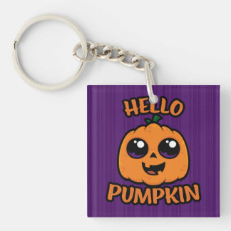 Hello Pumpkin Cute Halloween Jack-O-Lantern Keychain