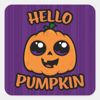 Hello Pumpkin Cute Halloween Jack-O-Lantern Square Sticker