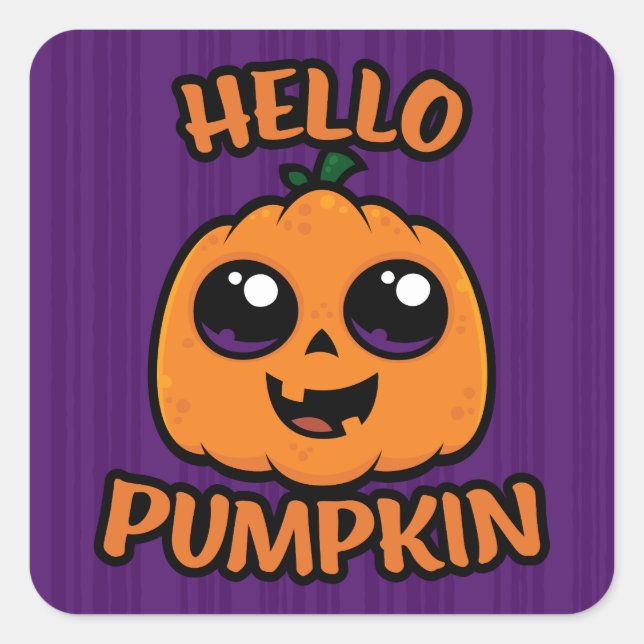 Hello Pumpkin Cute Halloween Jack-O-Lantern Square Sticker (Front)