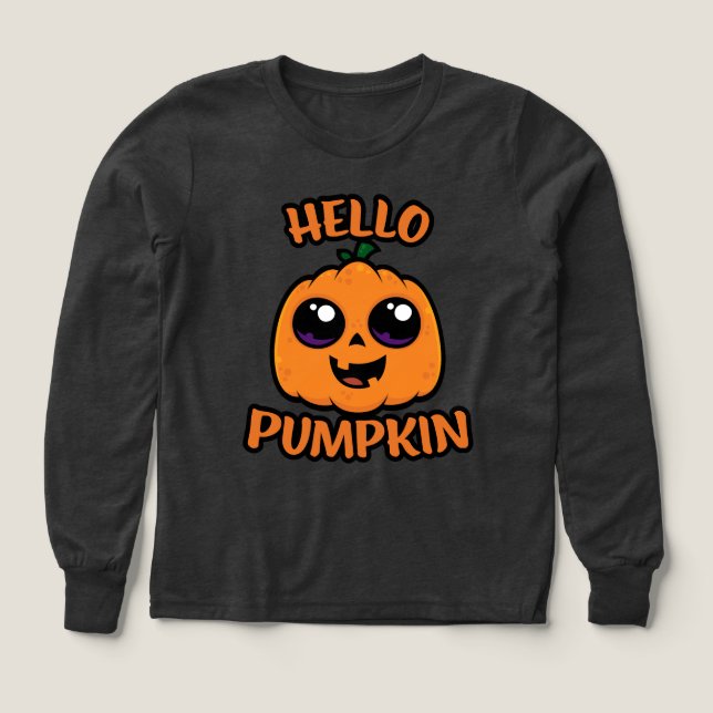 Hello Pumpkin Cute Halloween Jack-O-Lantern Tri-Blend Shirts (Design Front)