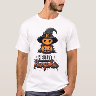 Hello Pumpkin Cute Halloween Pumpkin Witch T-Shirt