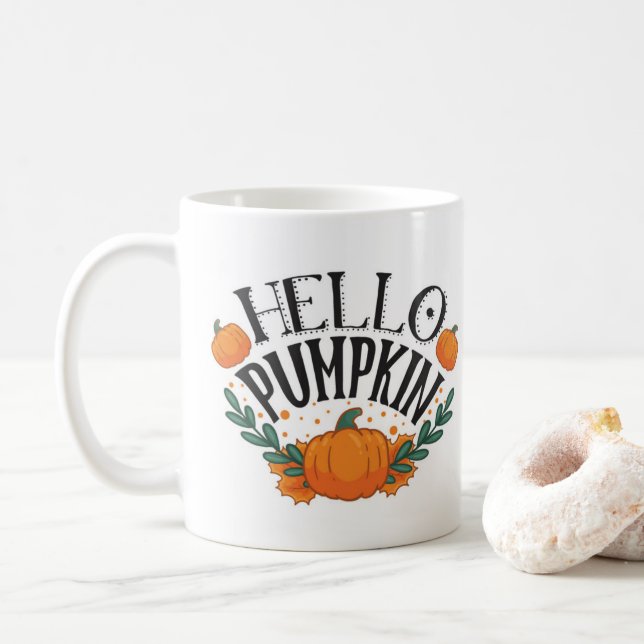 Hello Pumpkin Fall Autumn                          Coffee Mug (With Donut)