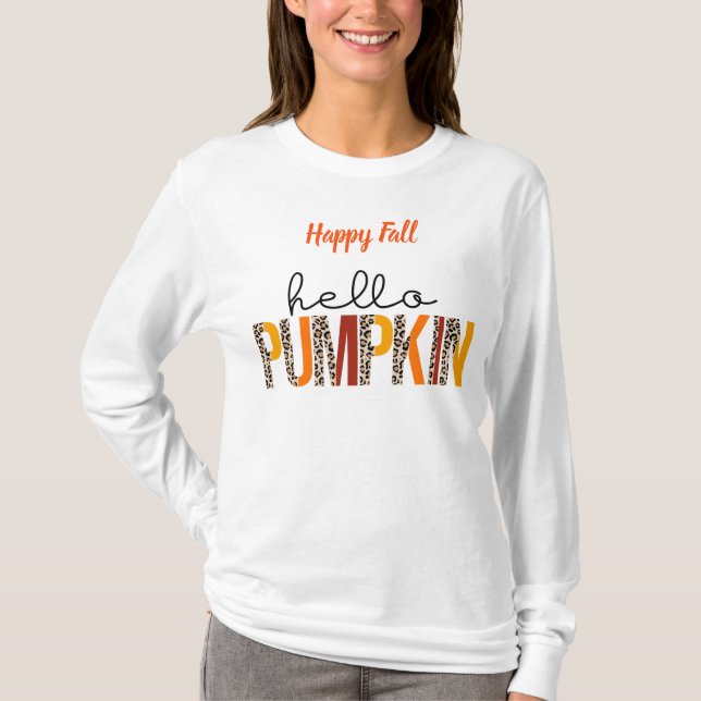 Hello Pumpkin Fall Autumn Customize Text T-Shirt (Front)