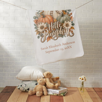 Hello Pumpkin Fall Autumn Floral Personalized Baby Blanket