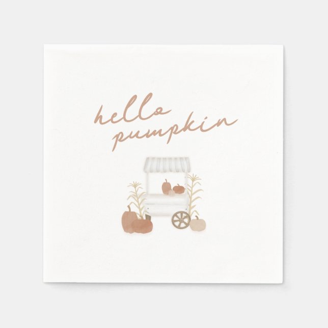 Hello Pumpkin Fall Baby Shower Napkins (Front)