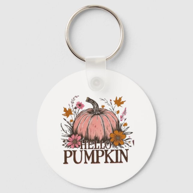 Hello Pumpkin Fall Floral Design 🎃🍂 Keychain (Front)