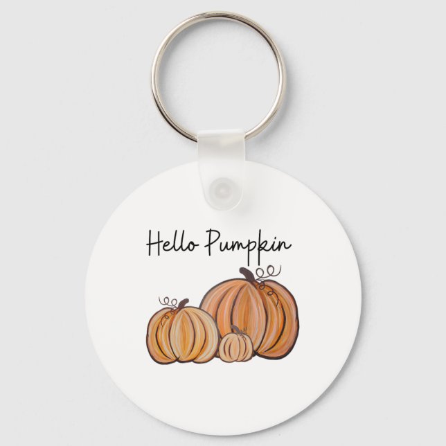 Hello Pumpkin Fall Halloween Graphic  Keychain (Front)
