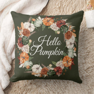 hello pumpkin fall harvest thanksgiving throw pillow