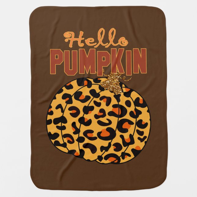 Hello Pumpkin - Fall Leopard Print Baby Blanket (Front)