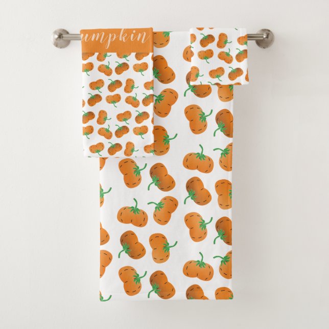 Hello Pumpkin Fall Pattern Orange Green Bath Towel Set (Insitu)