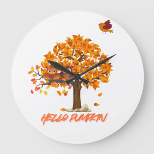 “Hello Pumpkin Fall Throw Pillow – Cozy Autumn Far Large Clock