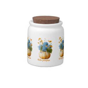 Hello Pumpkin Floral Halloween Arrangement Candy Jar