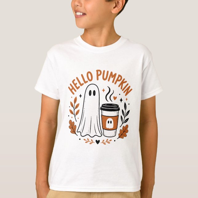Hello Pumpkin Ghost Design T-Shirt (Front)
