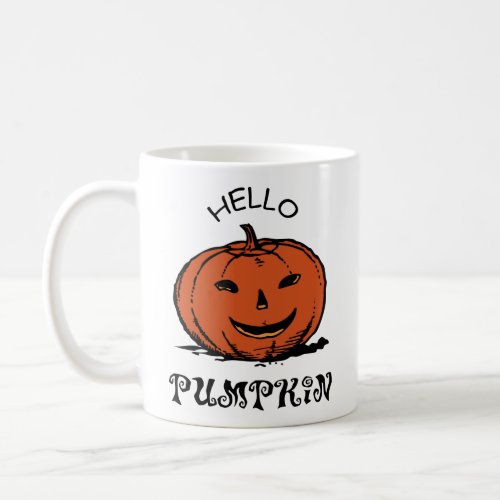 Hello pumpkin jack_o_lantern illustration Black Coffee Mug