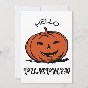 Hello pumpkin jack-o-lantern illustration, Black Invitation